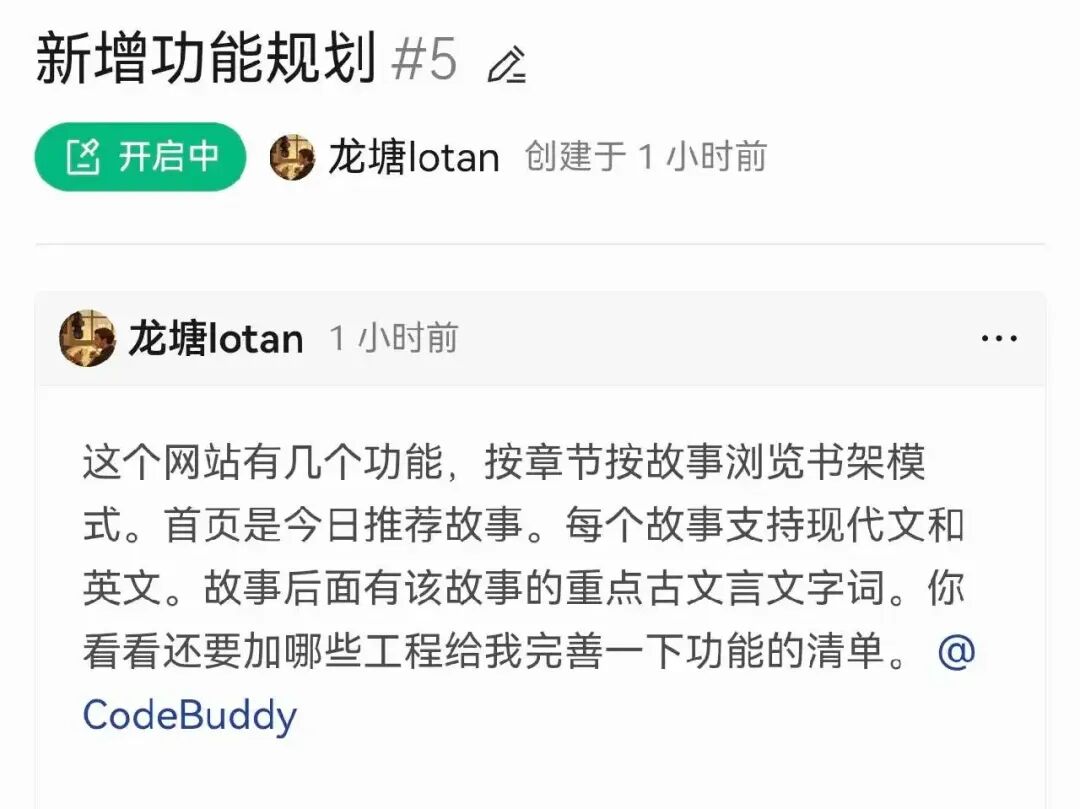 Issue #5 中 CodeBuddy 输出的功能清单